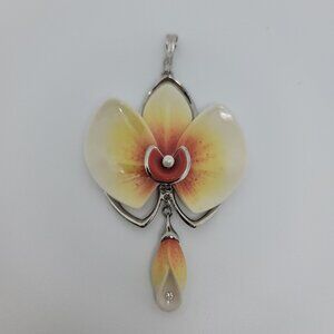 Franz Collection Porcelain Hand Painted Enamel Moth Orchid Pendant